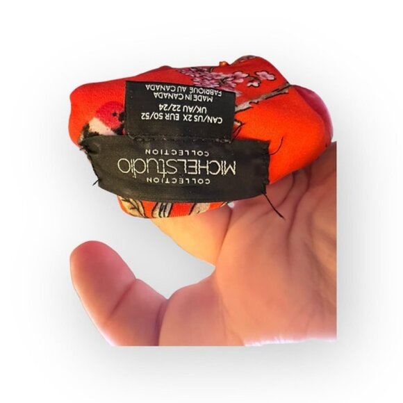 Women’s 2X Michel Studio Red Orange Wrap Front Floral Dress Short Slit Sleeve - Picture 9 of 9